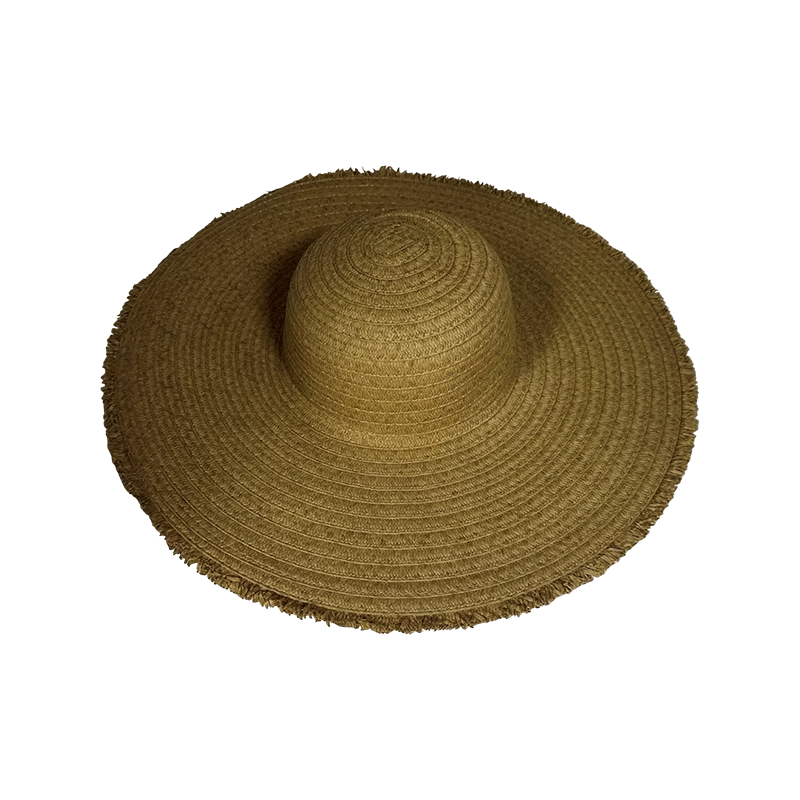 Sombrero solar flexible de paja con bordes deshilachados